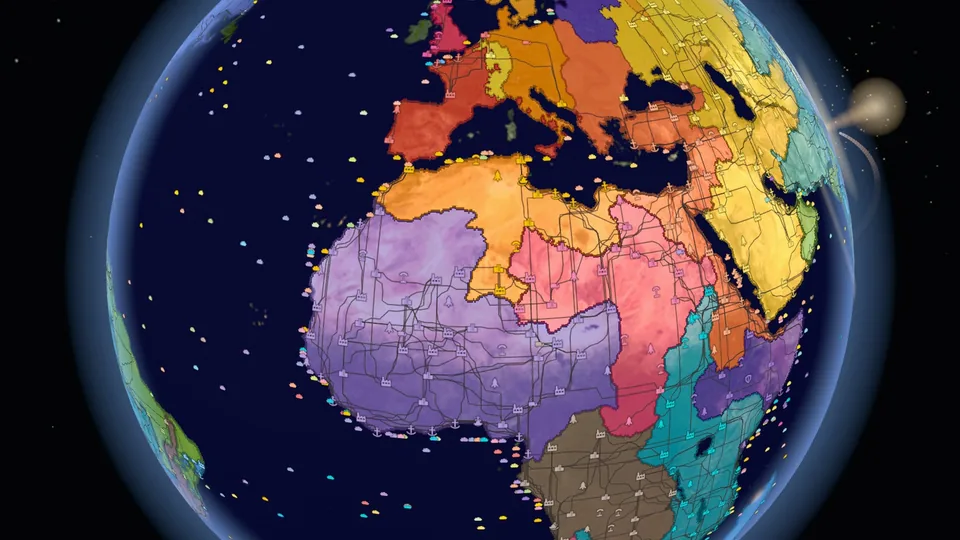 A colorful 3D Earth divided into territories in Globefront