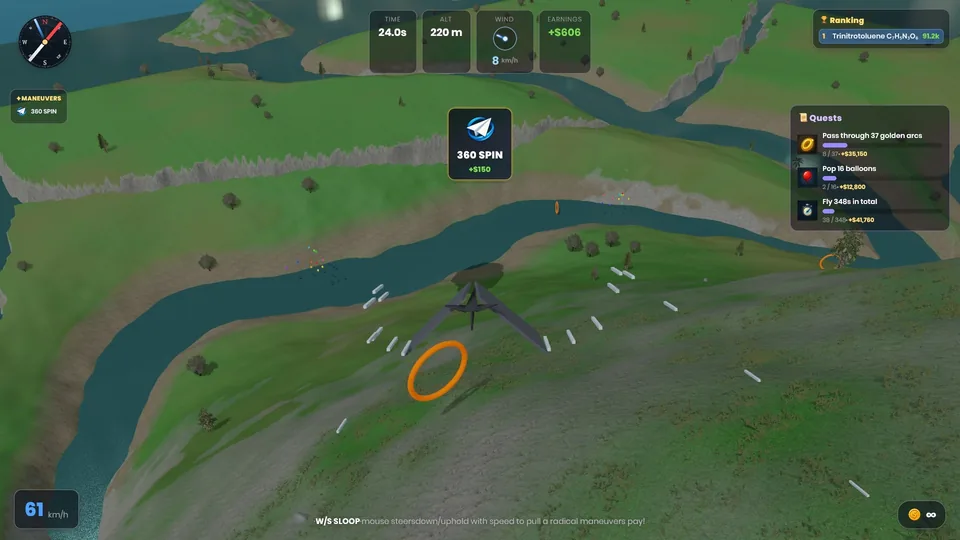 A paper plane gliding over green mountains in SkyFold